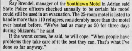 Southlawn Motel - 1982 Free Press - Motel Was Designated As Shelter In The Event Of Emergency